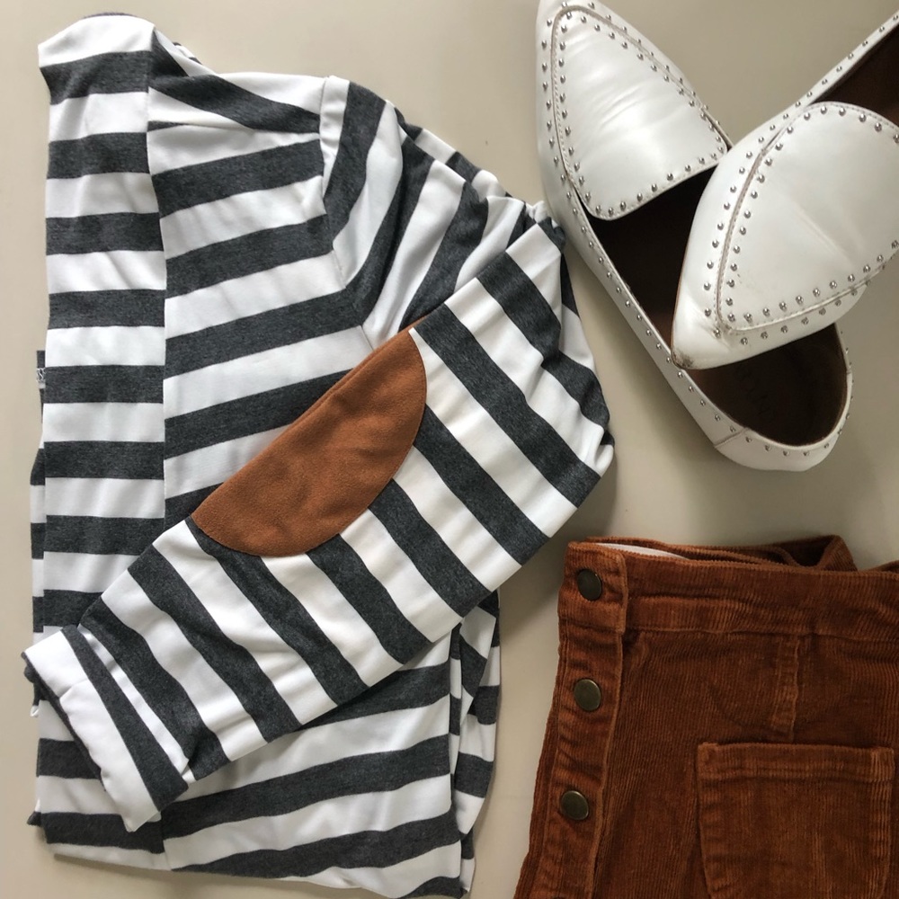 Stripped cardigan with elbow patches | NEVER WORN